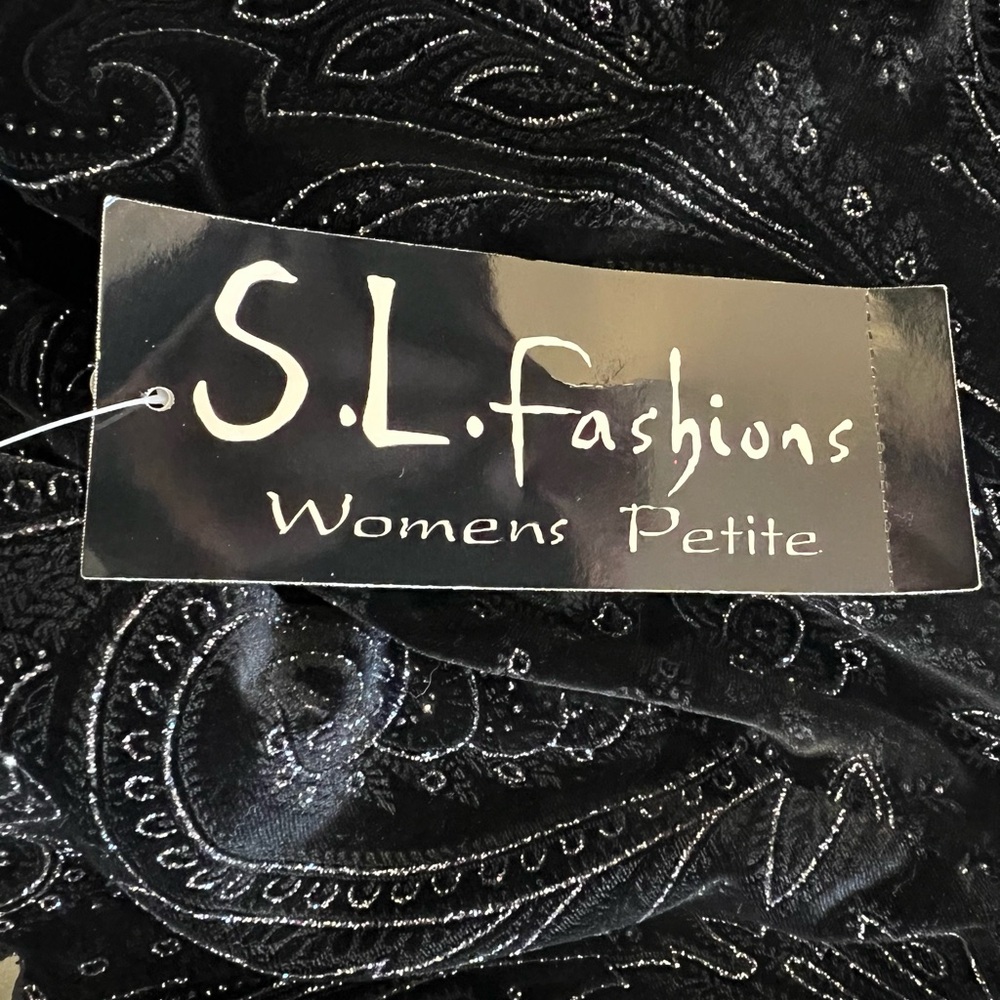 S L Fashions Black Velvet Party Dress Sparkle Tiered Womens 24 Petite Cocktail - Picture 9 of 10